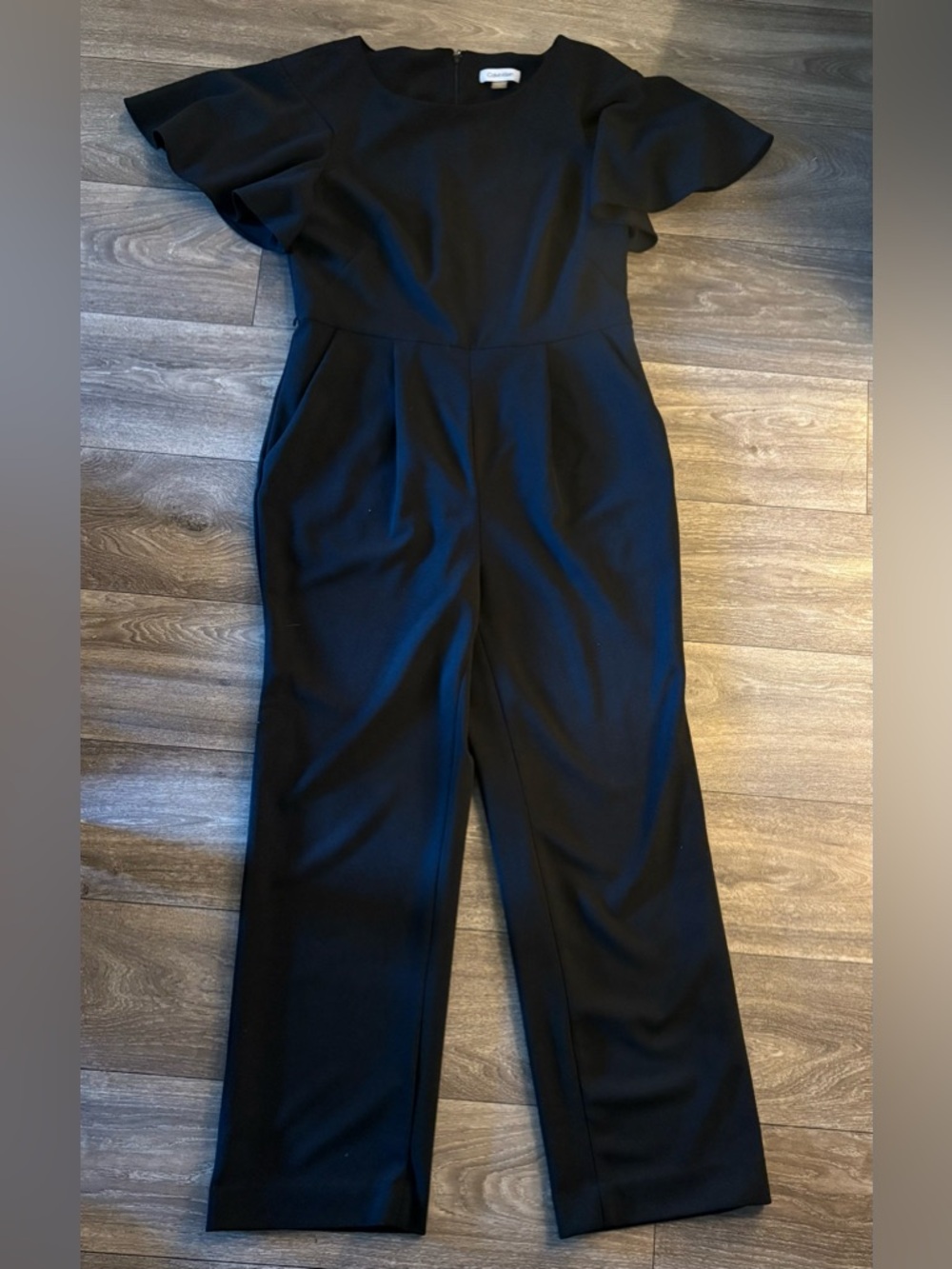 Calvin Klein Flutter-Sleeve Crepe Jumpsuit in Black